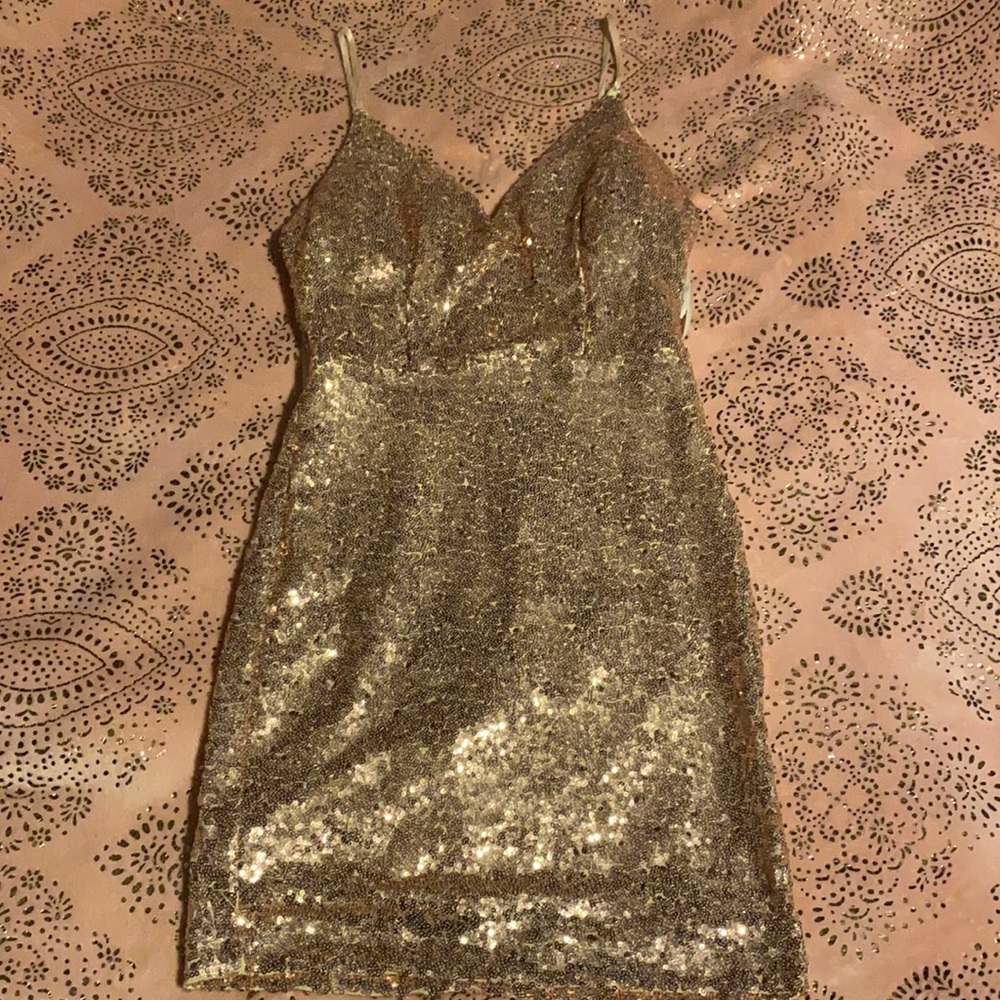 Rose Gold sequins dress.